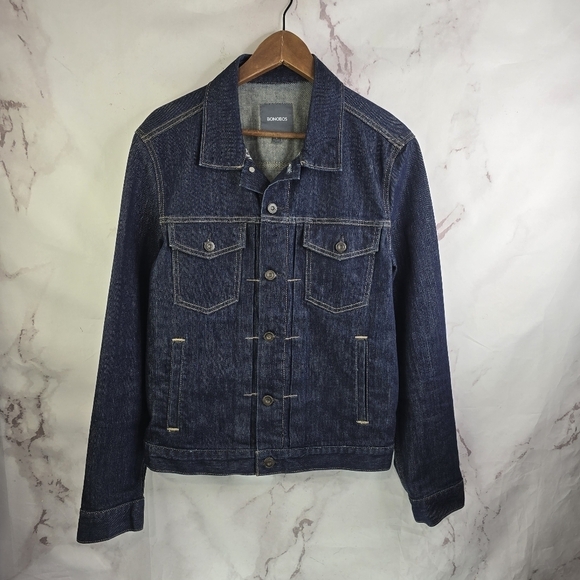 Bonobos Denim Jacket Mens Size Large Dark Wash The Jean Trucker Indigo - Picture 1 of 13